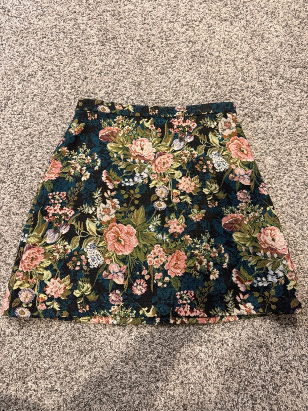 Floral A-Line Mini Skirt in Dark Teal and Pink